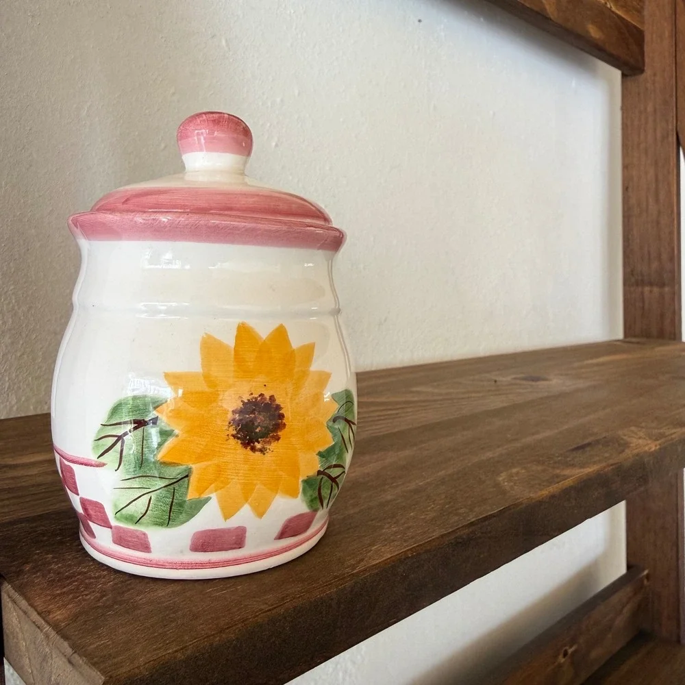 Vintage Style Sunflower Ceramic Mini Canister Pink Floral Spice Jar Grandmacore